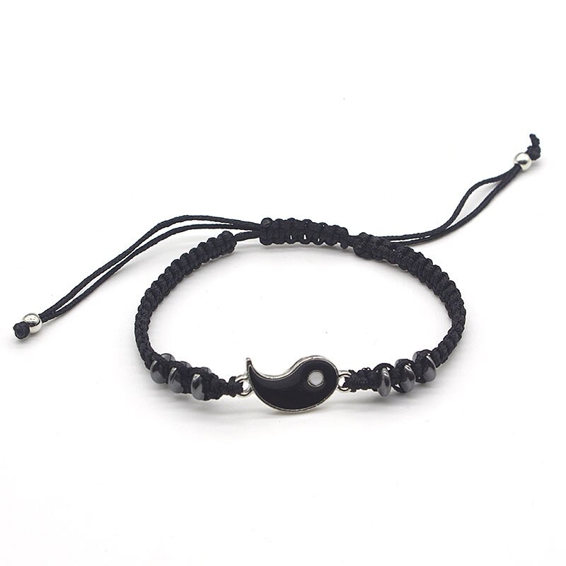 Bracelet tressé pour Couple, Style chinois rétro, accessoires en alliage Tai Chi, corde tissée à la main, bijoux d'amitié pour meilleur ami: silver edge black