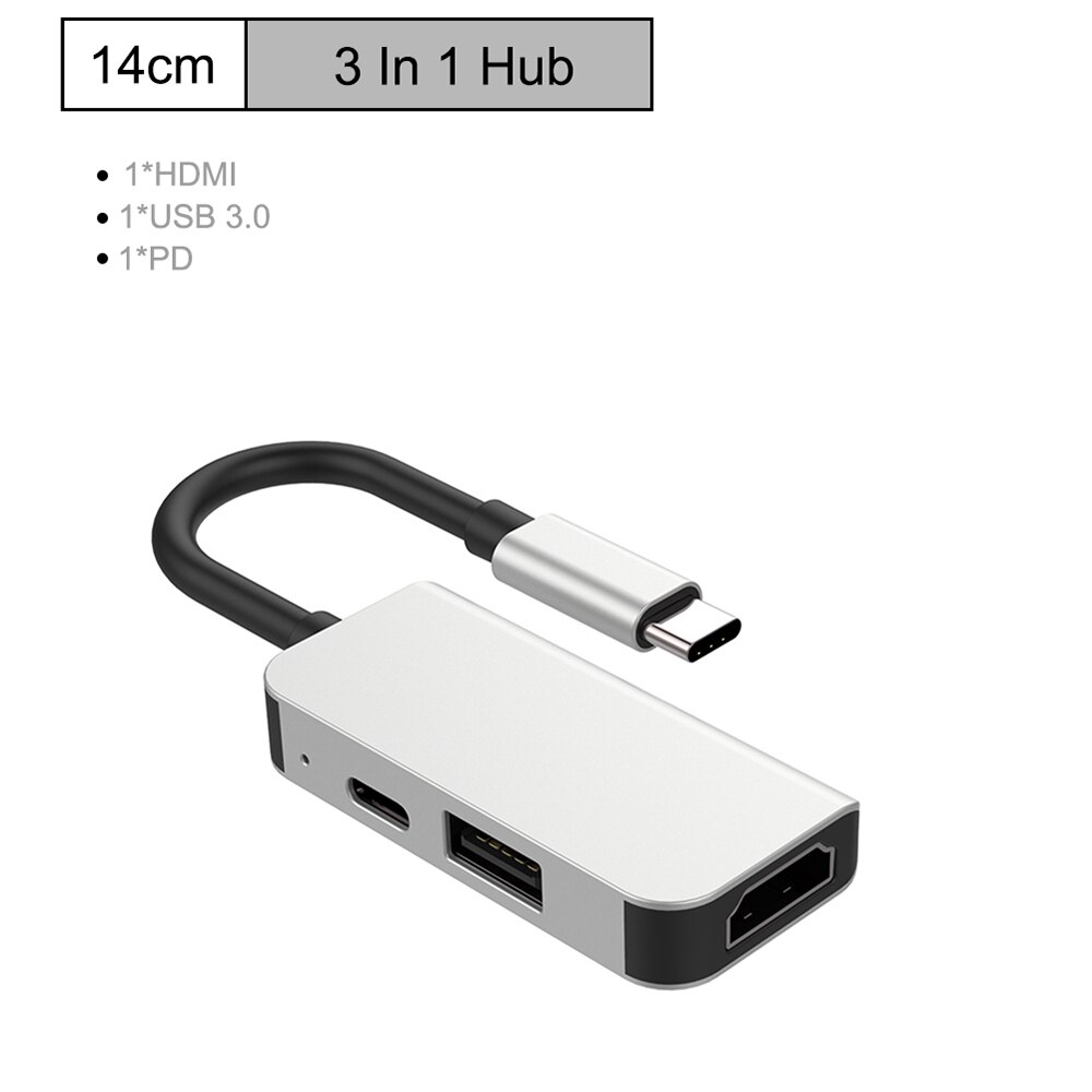 Usb Hub C Hub Multi Usb 3.0 Hdmi Adapter 87W Snel Opladen Adapter Voor Macbook Pro Type C 3.0 Splitter 3 Port Usb C Hub: Default Title