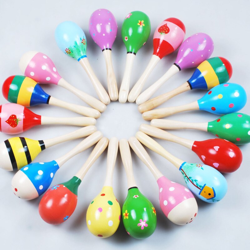1PCS Mini Colorful Baby Wooden Sand Hammer Rattle Toys Musical Instrument Sound Maker Infant Attetion Training Toy Random Color