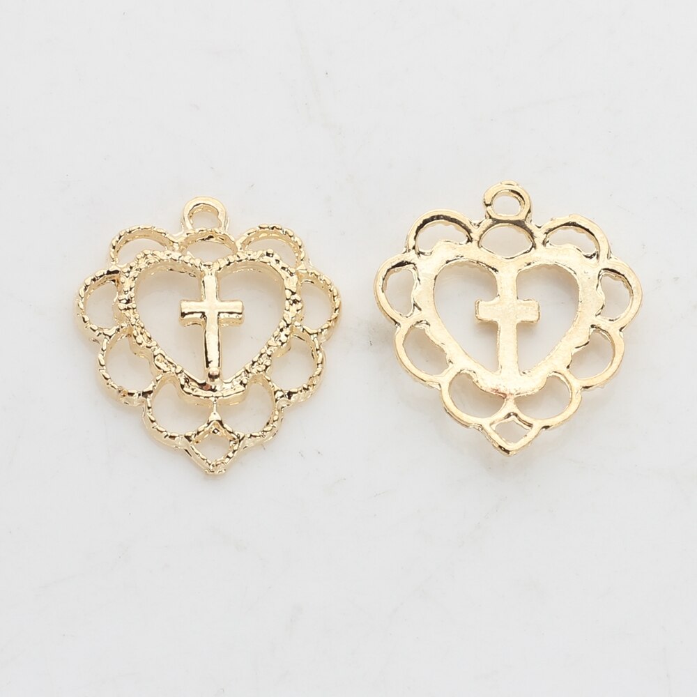 20mm 10 teile/los Zink-legierung Gold Hohl Süße Herz Kreuz Religiöse Spitze Charms Für DIY Schmuck Machen Ohrringe Zubehör