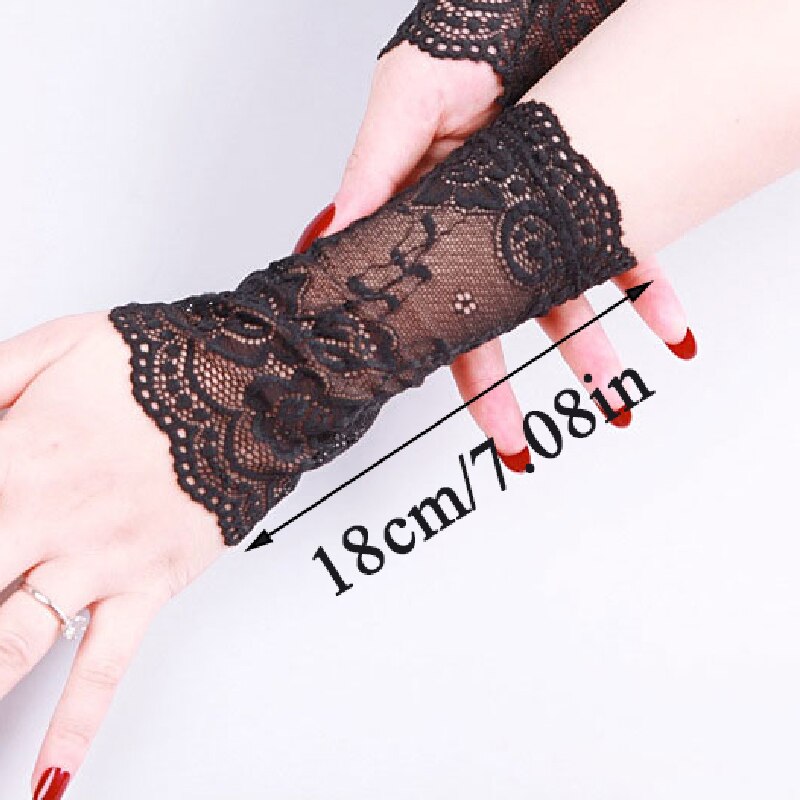 18Cm Frauen Spitze Handschuhe Schwarz Weiß nackt Figerless Kurze Fahr Handschuhe Damen Halb Finger Fischnetz Sonnencreme Party Arm Hülse