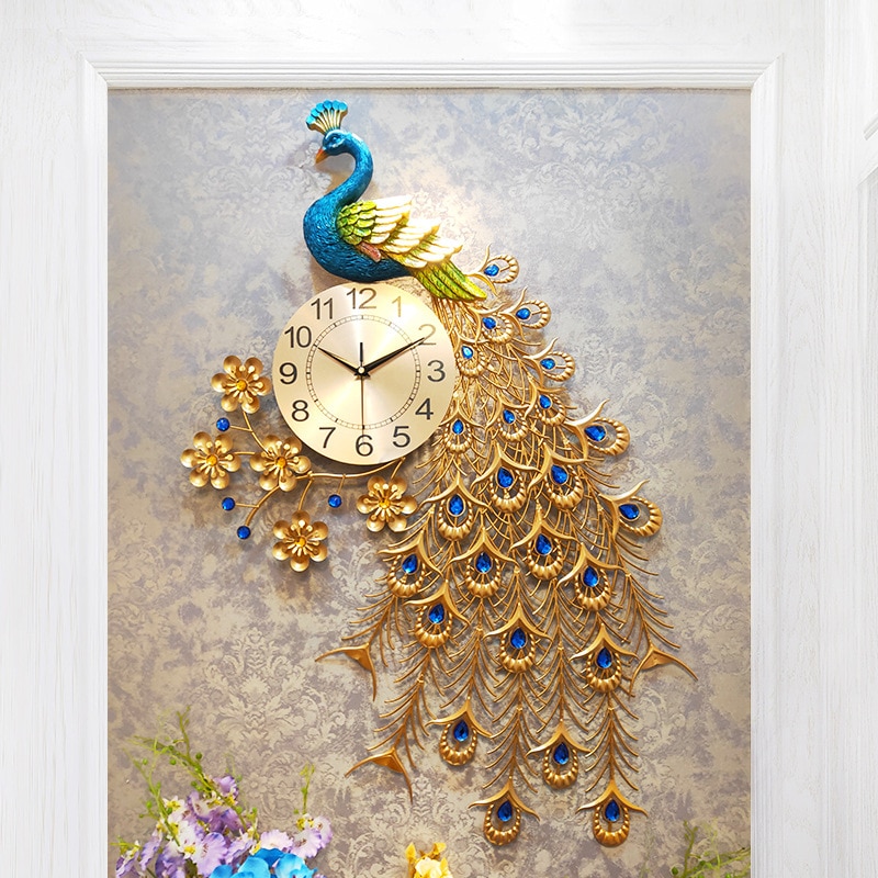 Wandklokken Grote Crystal Pauw Moderne 3D Luxe Klokken Muur Voor Woonkamer Home Decor Wandklok Horloges bruiloft