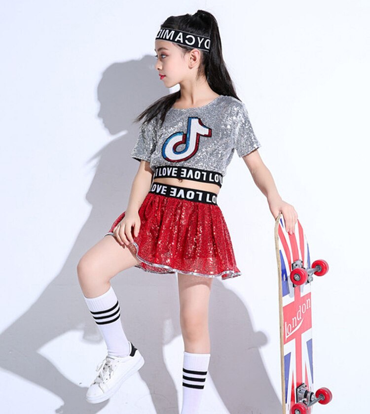 Trajes de baile de Jazz para niña, Ropa de baile en el escenario, de Hip hop, trajes de baile con lentejuelas