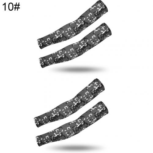 2 Pairs Zomer Arm Mouwen Camouflage Patroon Arm Warmers Mouwen Elastische Uv Zon Bescherming Lange Vingerloze Handschoenen Arm Mouwen: 10