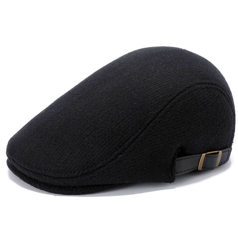 K258-gorros elegantes de lana para hombre, sombrero de boina para exteriores, otoño e invierno, gorra de Retro, sombrero de pintor, cuerno,: black
