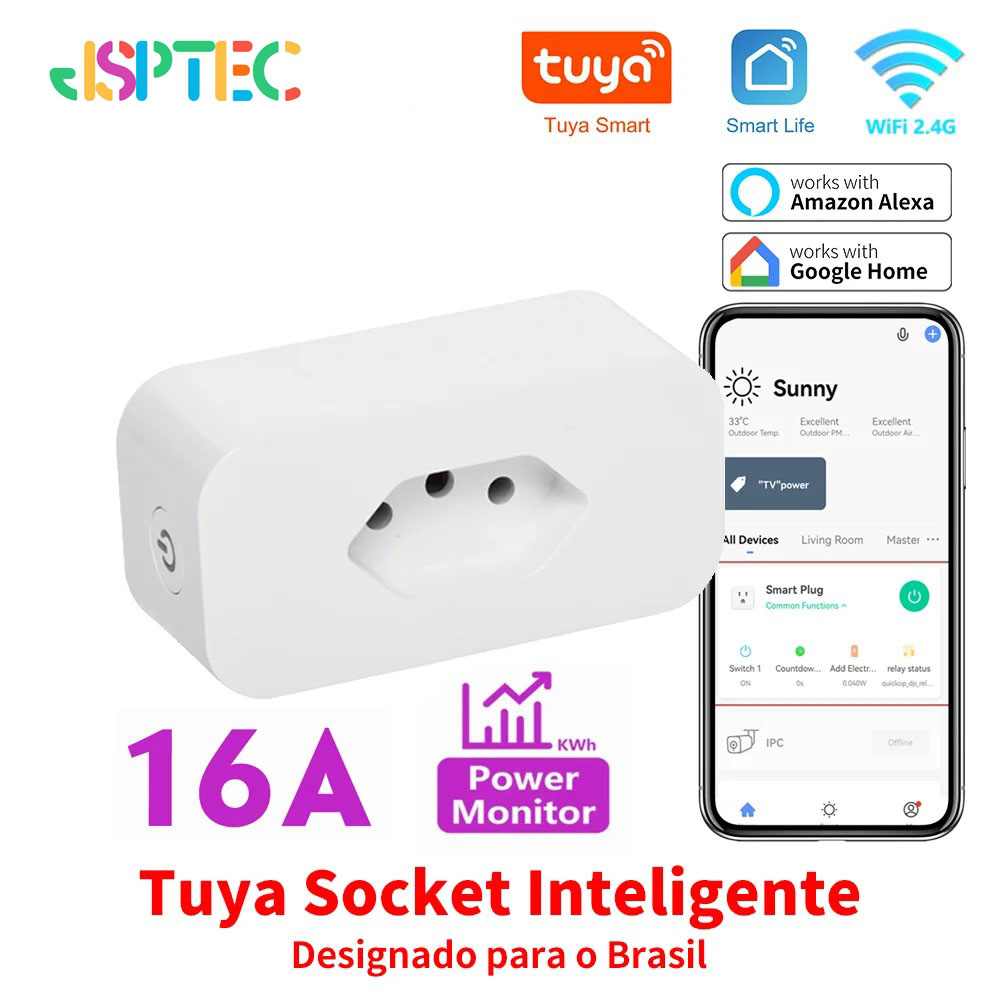 Tuya 16A Brazil Standard WiFi Smart Plug with Power Monitor Smart Life APP Smart Socket Voice Work for Google Home Alexa: Default Title