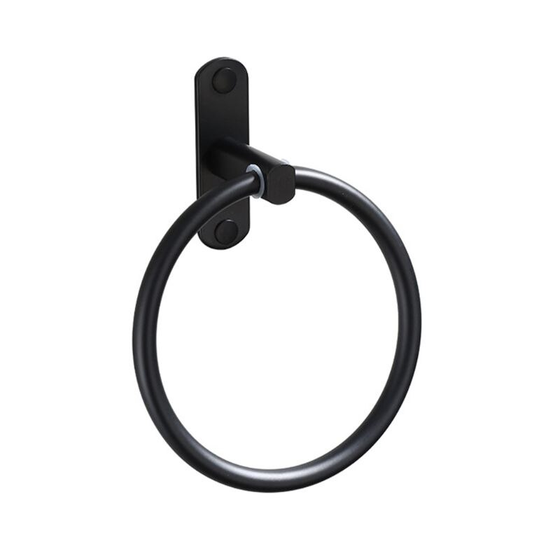 Toallero de aluminio negro, anillo de toalla de baño redondo, estante montado en la pared