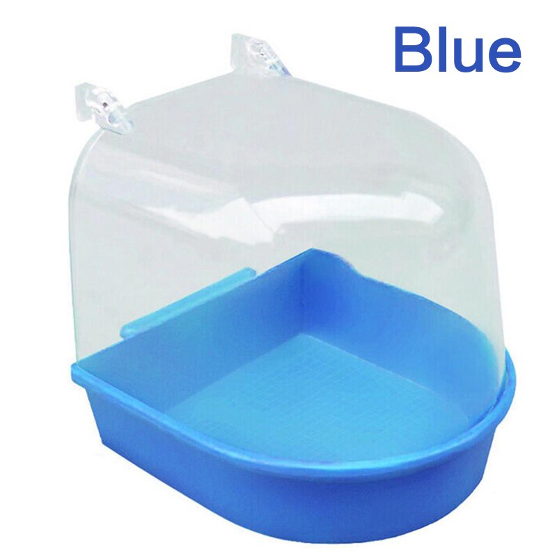 1pc Bird Plastic Shower Pet Bird Bath Box Parrot Bath Hanging Basin Parrot Shower Food Bowl Birds Supplies Outdoor Portable: Blue