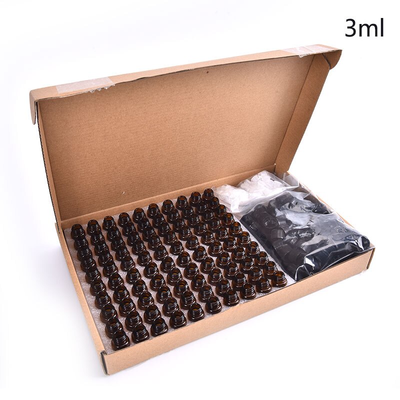 100 Pcs Essential Oil Amber Glass Vial with orifice 1-3ml Sample Dram bottle Thin Glass Small Amber Perfume Sample Test Bottle: 3ml