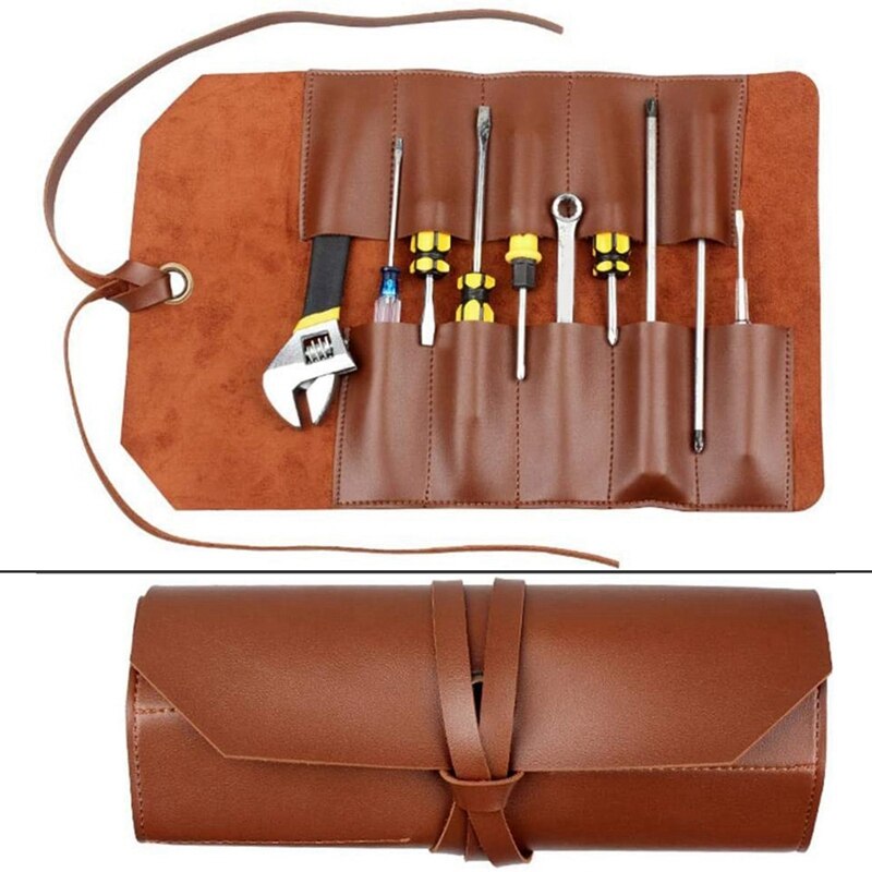 Leather Tool Roll, Lederen Tool Kit Opbergtas, multi Functionele Lederen Kit Bag Fiets Reparatie Tool Kit Bag