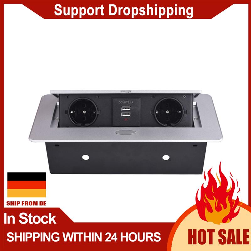 Circle Angle Damped Multimedia Outlet Socket Connection Box Desktop Pop Up Socket for Conference Room (Silver)