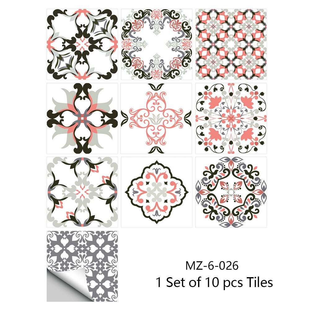 20x20cm 10pcs Tile Sticker Home DIY Decoration Art Wallpaper Kitchen Bathroom Self-adhesive Waterproof Wall Floor Sticker: MZ-026