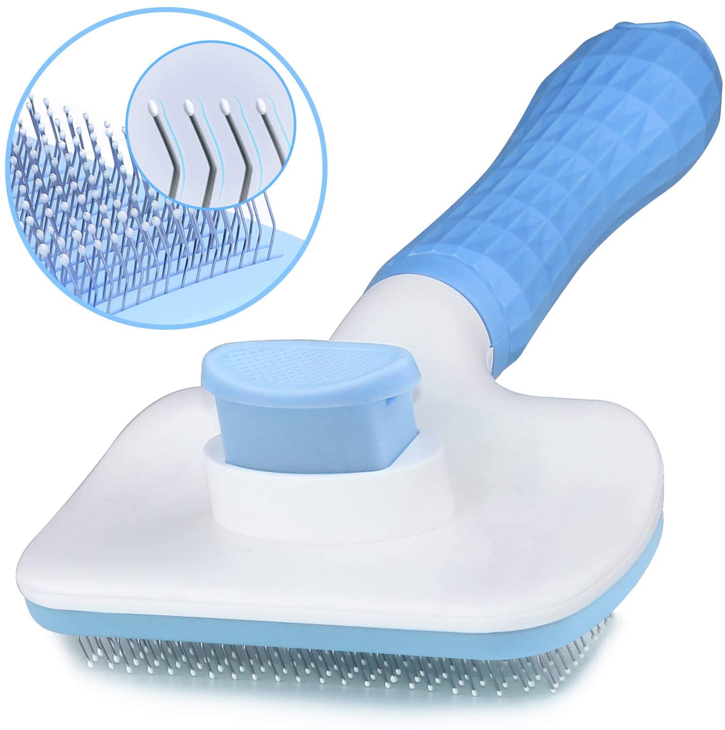 Pet auto limpeza slicker escova pet grooming ferramenta remove undercoat, derramamento de esteiras e emaranhado cabelo gatinho gatos auto noivo pente: Blue