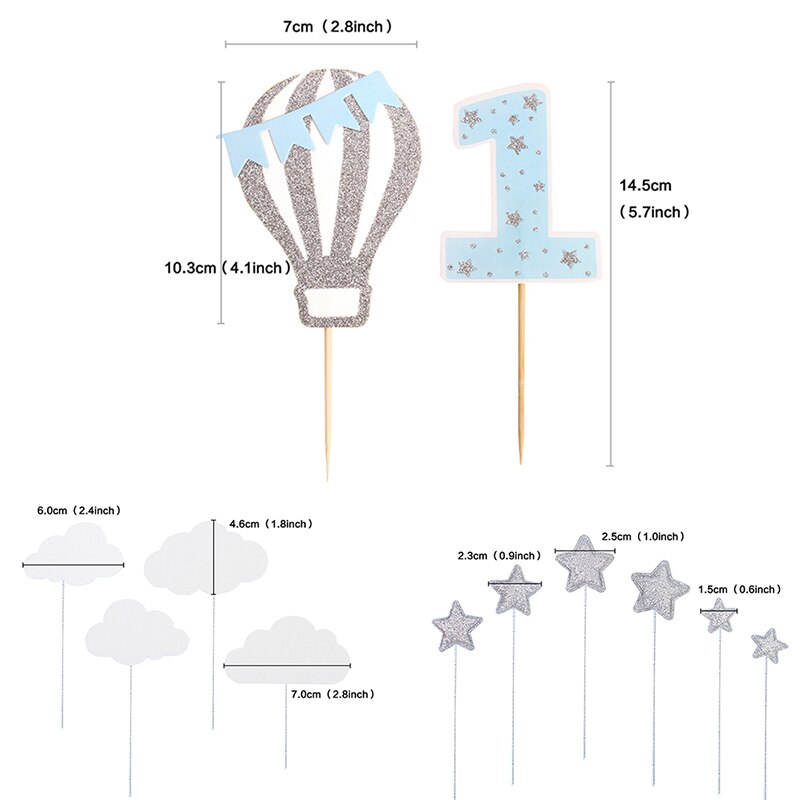 1 Set Number Cake Toppers Baby Shower Birthday Decoration Air Balloon Cloud Cakes