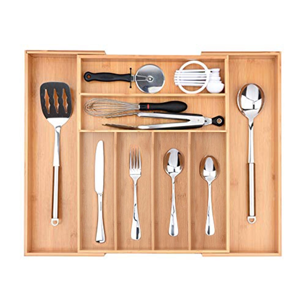 9 Grid Kitchen Non-Retractable Bamboo Cutlery Tray Storage Box Tableware Storage Box Kitchen Jewelry Tools Drawer Organizer