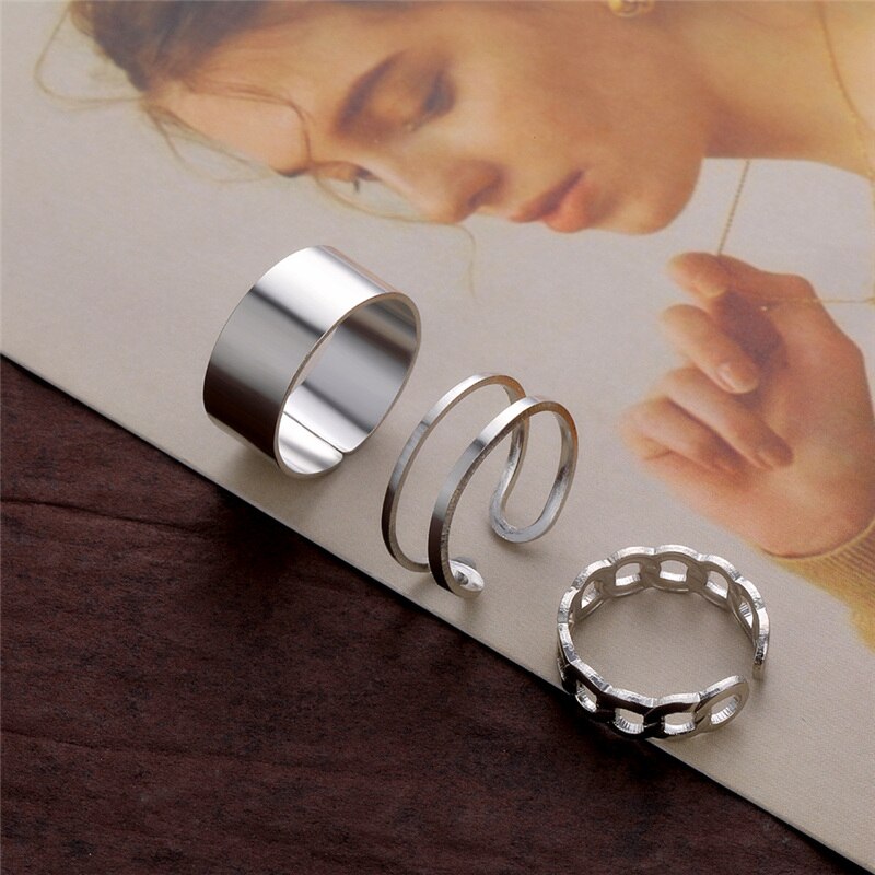 Conjunto de anillos abiertos de Metal Punk para mujer, conjunto de anillos abiertos de Color plateado, accesorios para dedos de , hebilla de junta, joyería