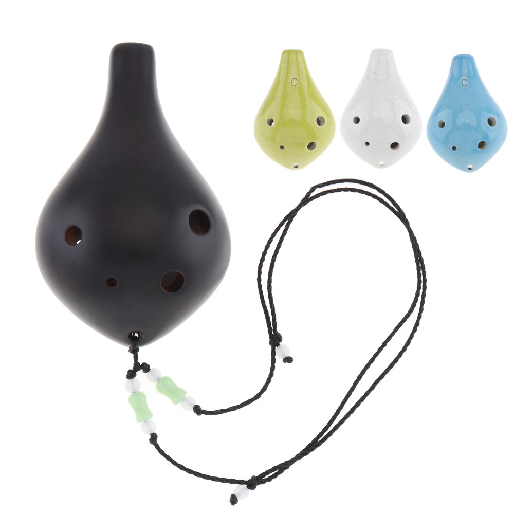 6 hål alt tonec ocarina keramik svart keramik ice crack flöjtinstrument med hängrep 4 färger valfritt