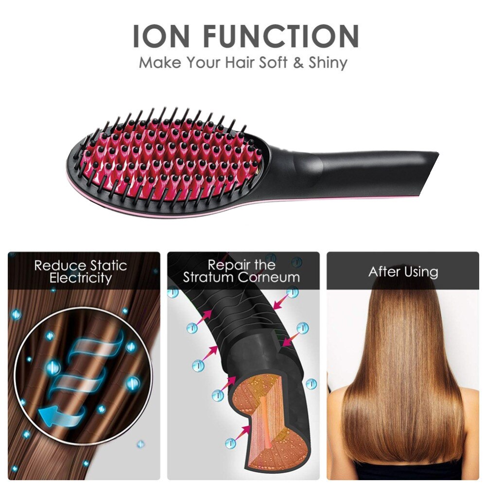Céramique cheveux lisseur brosse cheveux électrique peigne fer plat numérique chauffage antistatique cheveux brosse chaude outil de coiffure