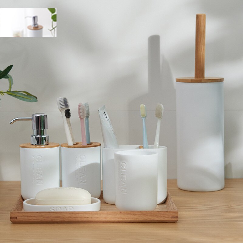 Bathroom Accessories Set Soap Lotion Dispenser Toothbrush Holder Soap Dish Tumbler or wood Bottle Cup Black/White/gray: AA2520
