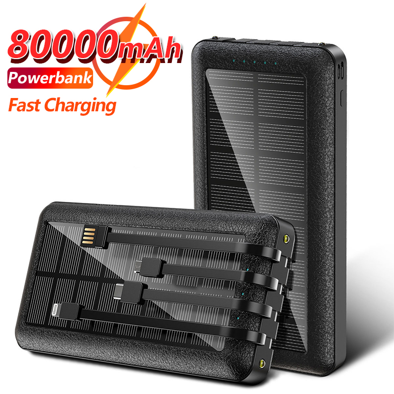 80000Mah Snel Opladen Solar Charger Power Bank Met Oplaadkabel Draagbare Poverbank Externe Batterij Voor Xiaomi Iphone Huawei