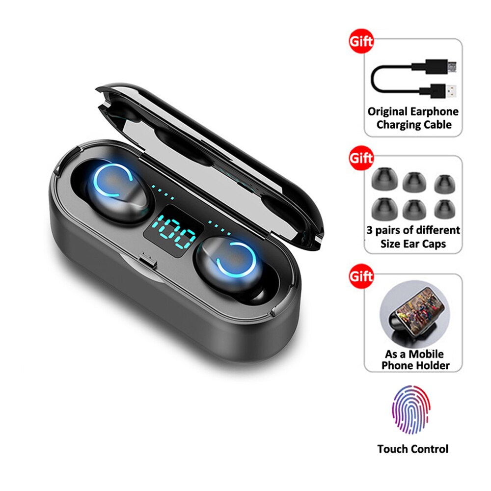 Mini F9 TWS Bluetooth 5.0 ecouteurs sans fil casque sport étanche sans fil écouteur Hifi stéréo casque avec Microphone: F9-8 Touch
