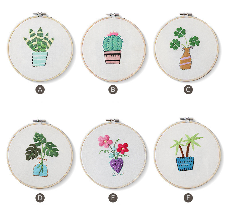 1 Juego de bordado de plantas verde con Marco, kit de costura Manual DIY para principiantes, Serie de punto de cruz, manualidades decoración de costura