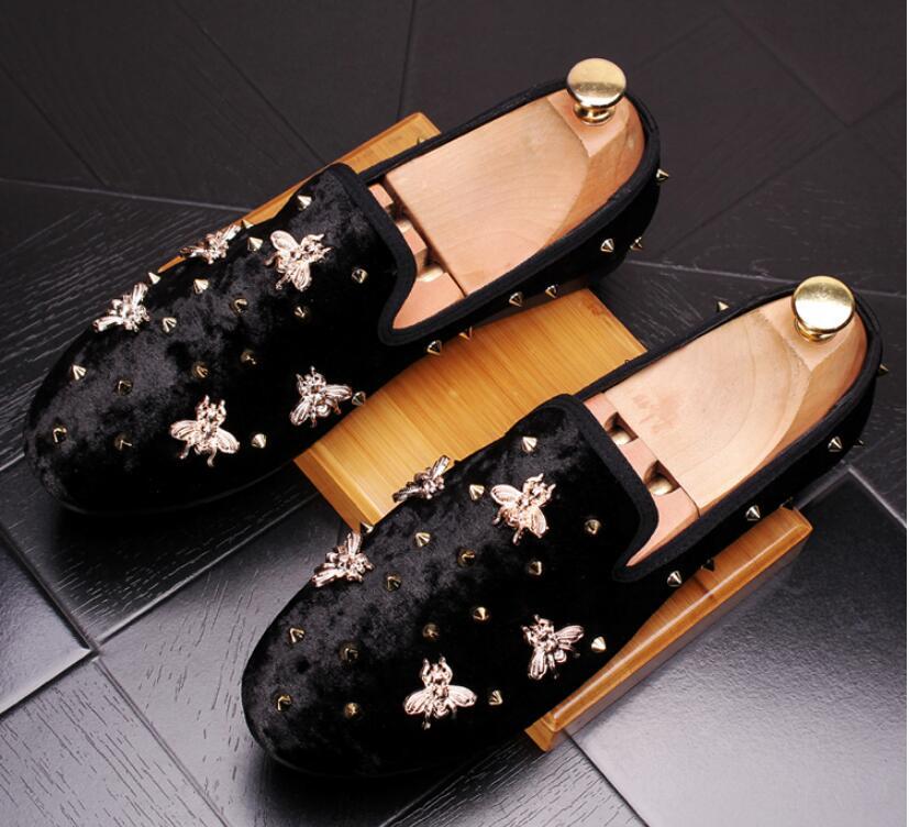 Gold Top and Metal Toe Men Velvet Dress shoes italian mens dress shoes Handmade Loafers
