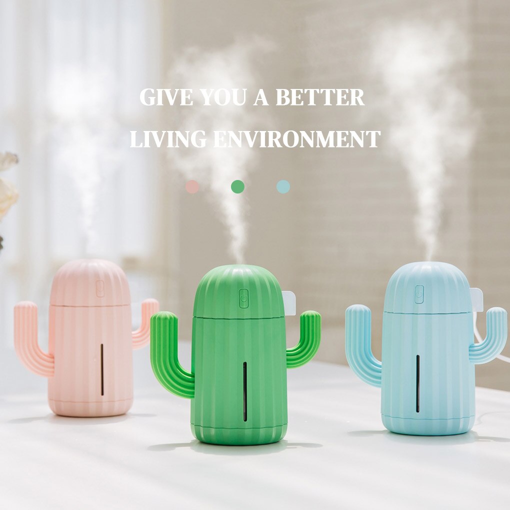 Humidificador de aire para el hogar y la Oficina, minidifusor de aire con de Cactus, alimentado por USB, 340ml, Humidificador LED, versión USB