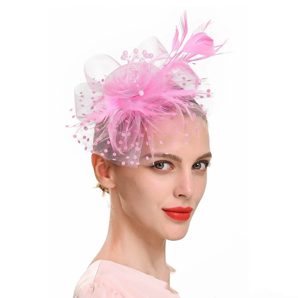 Vintage bruid hoofdtooi, veren haaraccessoire, hoofdband met parelbloemen, mesh hoofdband, veelzijdige jurk, qipao accessoires: Lavendel