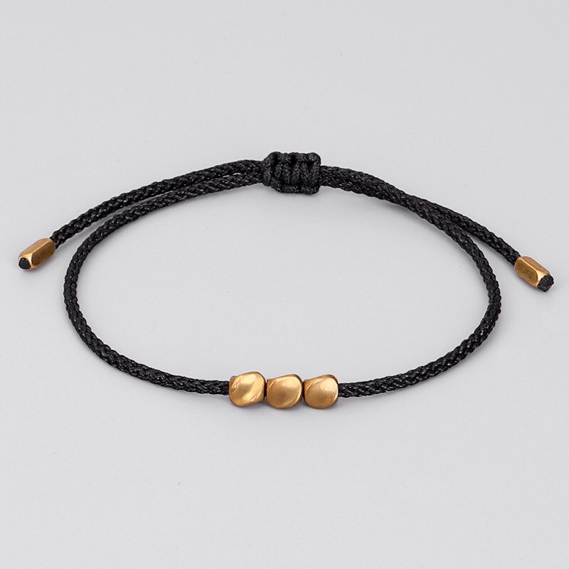 Bracelet porte-bonheur en fil de coton tressé bouddhiste fait à la main, amulette sculptée avec perles en cuivre pour hommes et femmes: 3