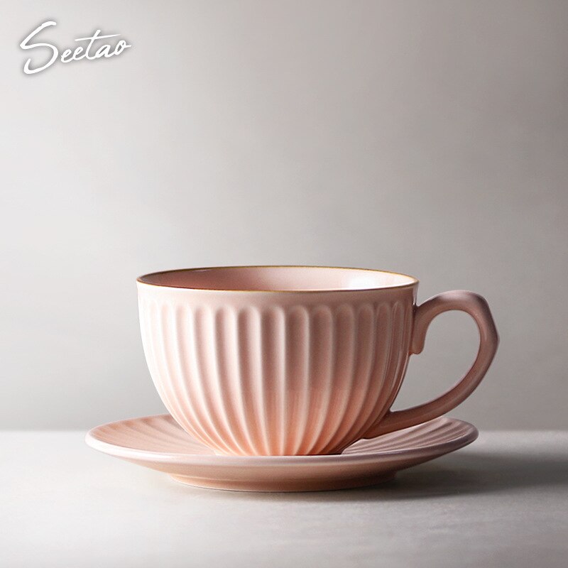Japansk stil enkel vit kopp och fat modern kaffekopp servis möbler dekoration par kopp resa: Rosa
