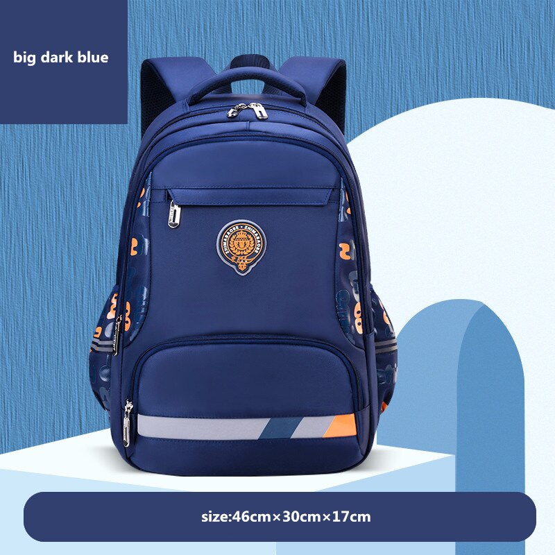 OKKID école primaire sac à dos pour garçon étanche livre sac enfants sac d'école bande réfléchissante étudiant sac à dos pour garçons: big darkblue