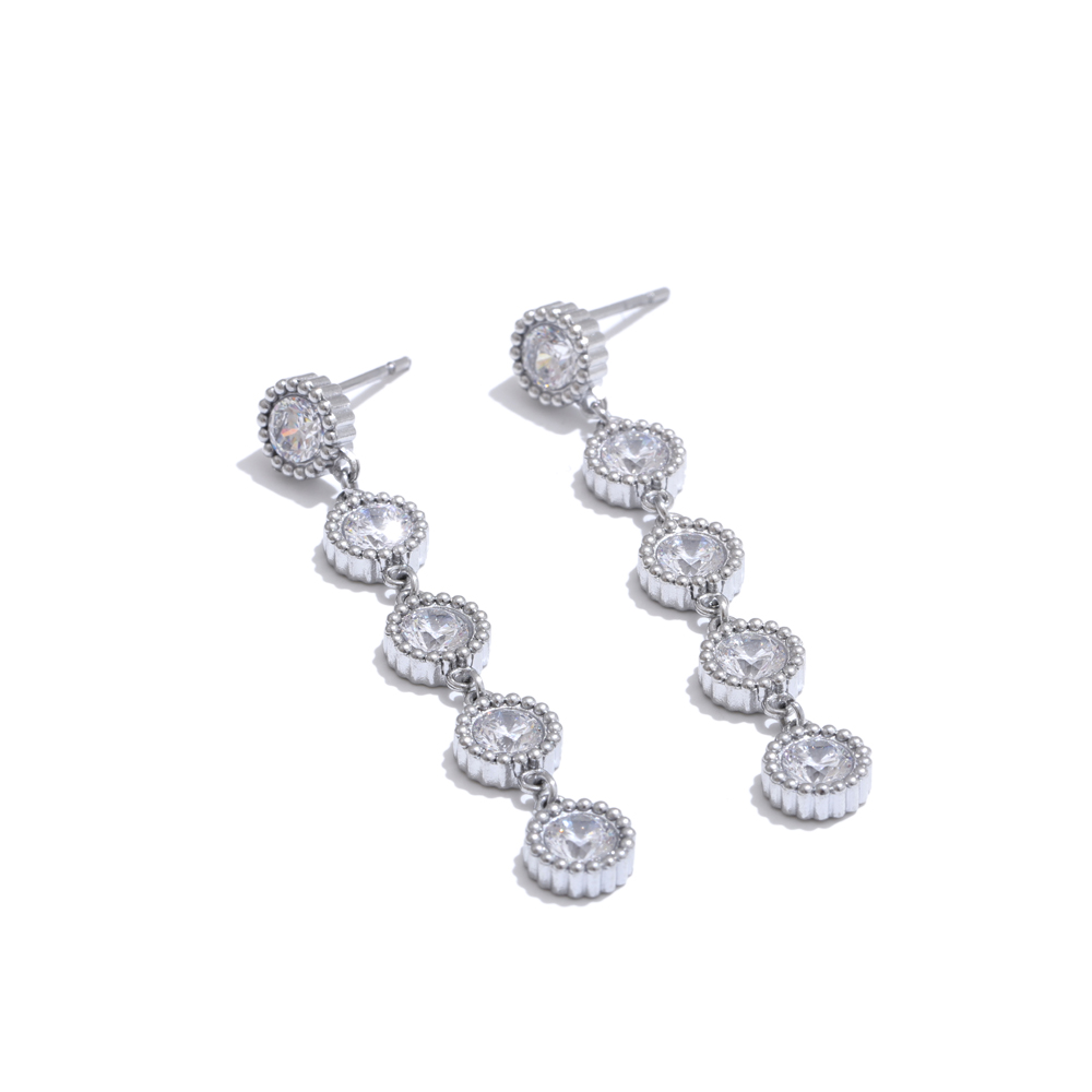 Yhpup delicate roestvrijstalen glanzende ronde ketting armband met zirkonia steentjes, armband oorbellen, temperamentvolle sieraden: Verzilverd