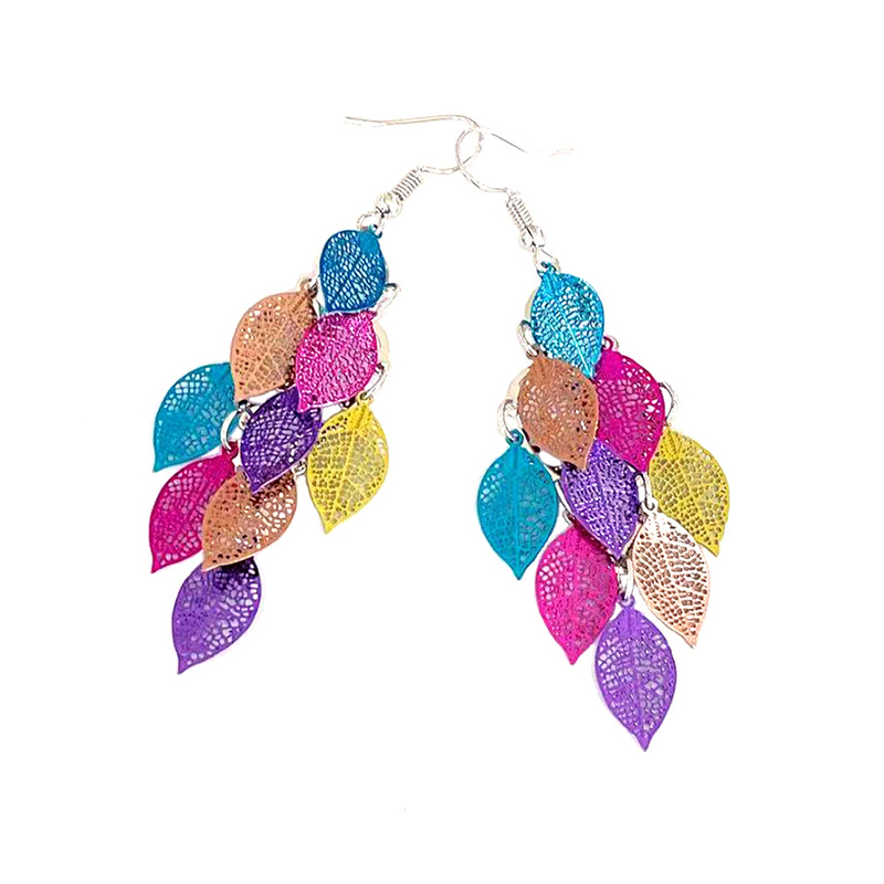 Vintage Hollow Leaves Earrings for Women Bohemian Colorful Long Dangle Earrings Jewelry boucle oreille femme: antique silver