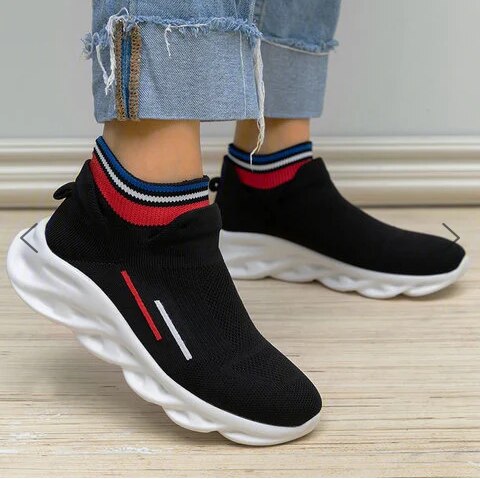 Elastiska strumpor sneakers dam vulkaniserade skor strumpa high top trainers andas tenis feminino fritidsskor dam zapatos mujer: Svart / 35
