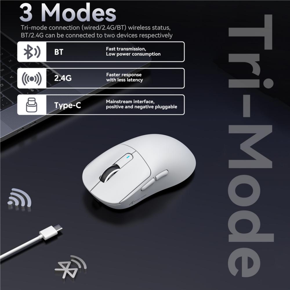 X3 PixArt PAW3395 mysz Bluetooth 2.4G połączenie Tri-Mode, 26000dpi, 650IPS, 49g lekka makro mysz do gier