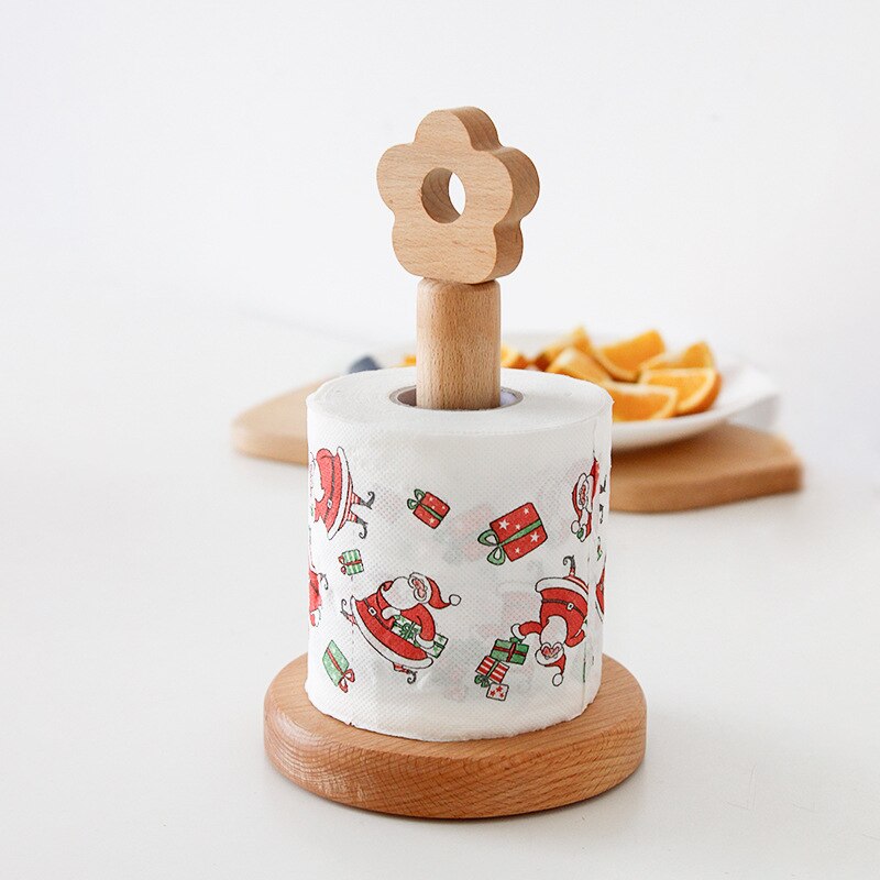 Étagère verticale en bois massif de Style japonais, support de rangement pour serviettes en papier, en hêtre, avec petites fleurs, idéal pour la cuisine, porte-rouleau papier