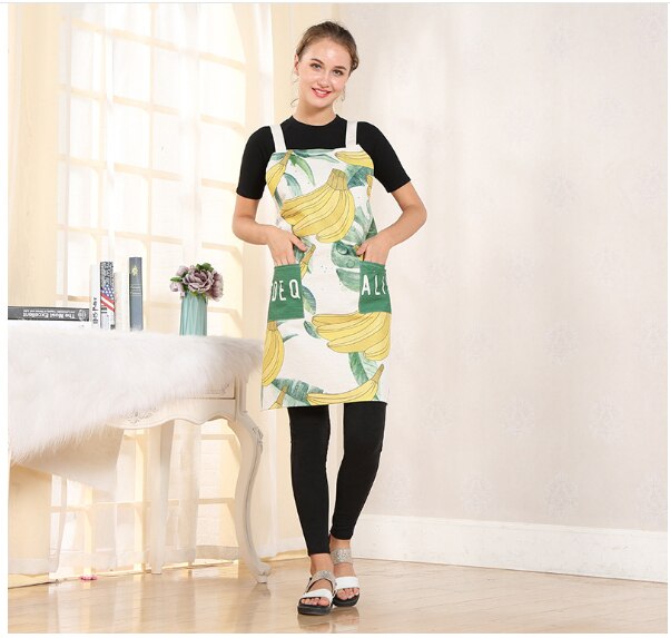 Apron Cotton linen sleeveless apron household banana print apron work clothes colorful BBQ Apron Kitchen utensils