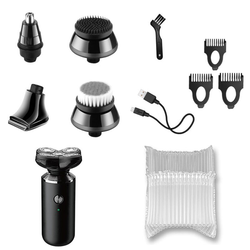 5in1 wet dry facial electric shaver for men electric razor beard hair trimmer body shaving machine usb rechargeable groomer set: with bubble bag