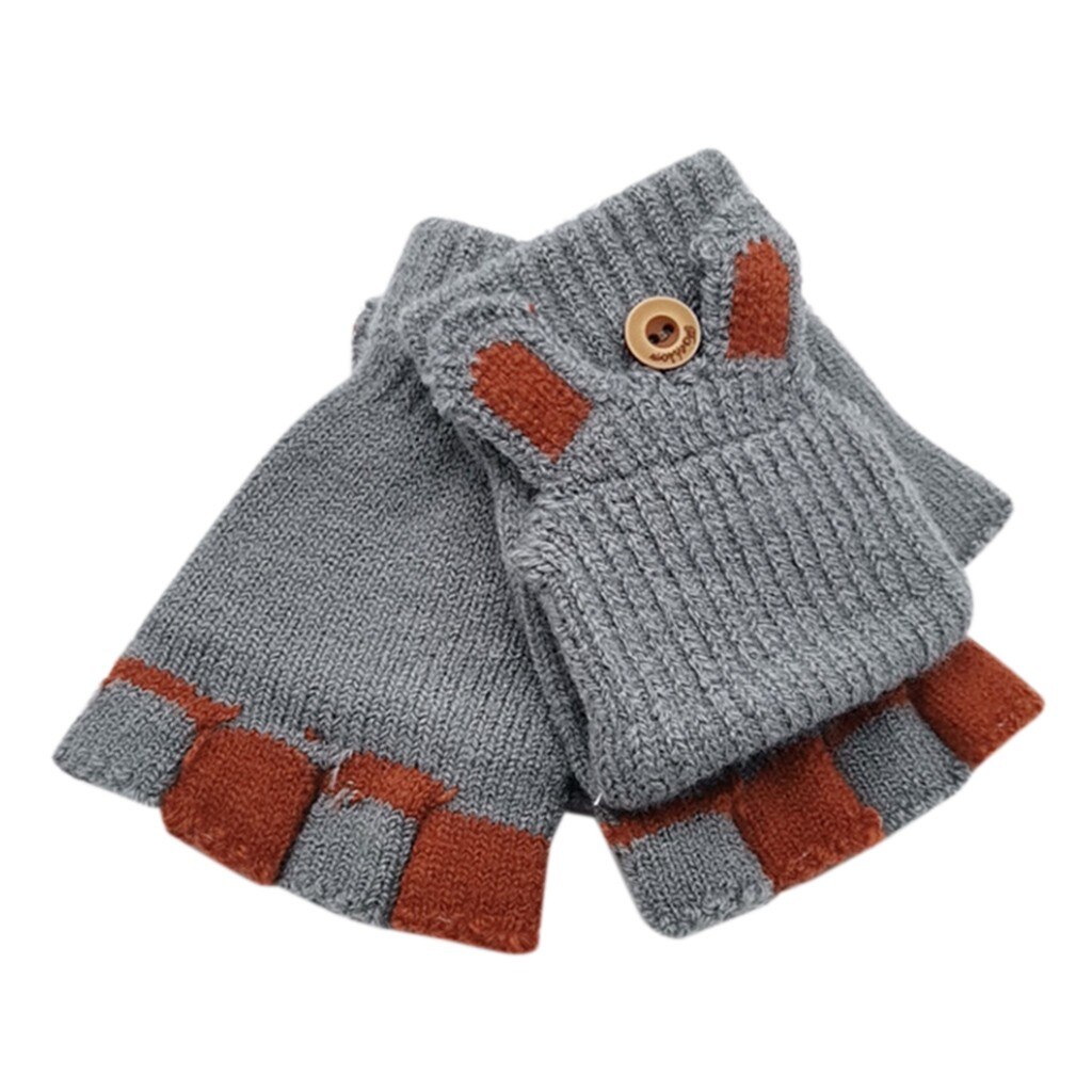 Kinderen Kids Winter Warm Gebreide Convertible Flip Top Vingerloze Wanten Handschoenen Kerst Warme Handschoenen Voor Kinderen Bolalar: D