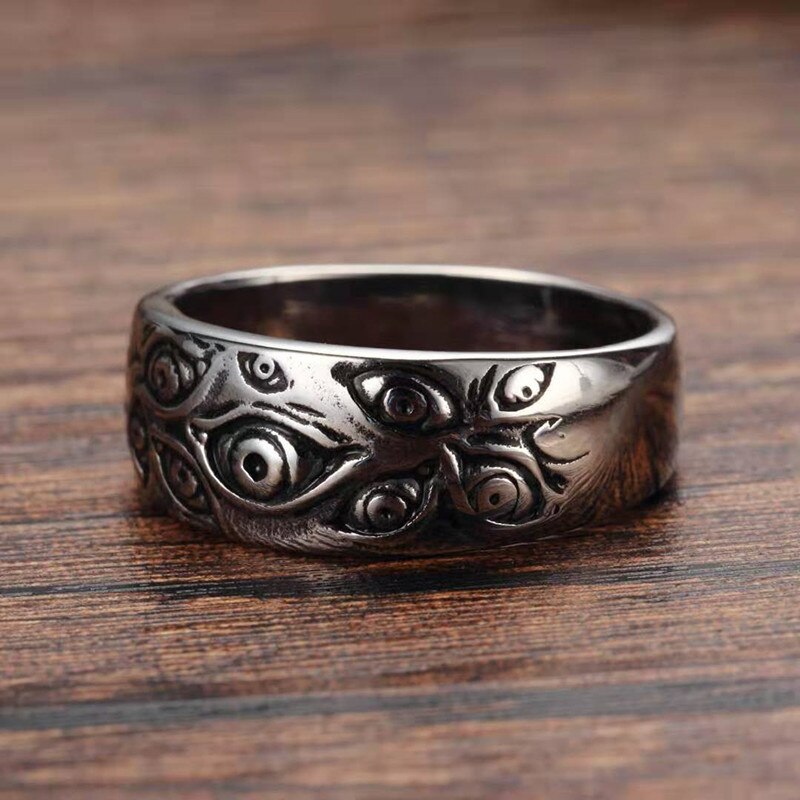 Anelli per occhi di demone Punk Vintage per donna uomo anello di personalità Hip-Hop retrò anello a vita bassa inciso accessori per anelli a croce cava