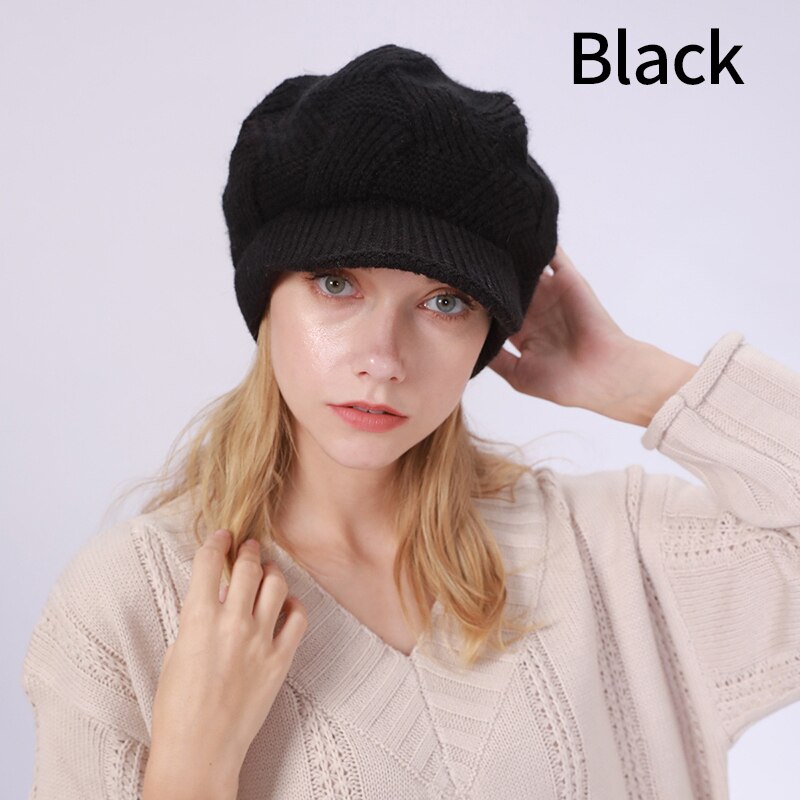 Gorro de punto para mujer, boina de lana de conejo cálida de terciopelo, informal, de , Color sólido, 10 colores, Otoño e Invierno: 2