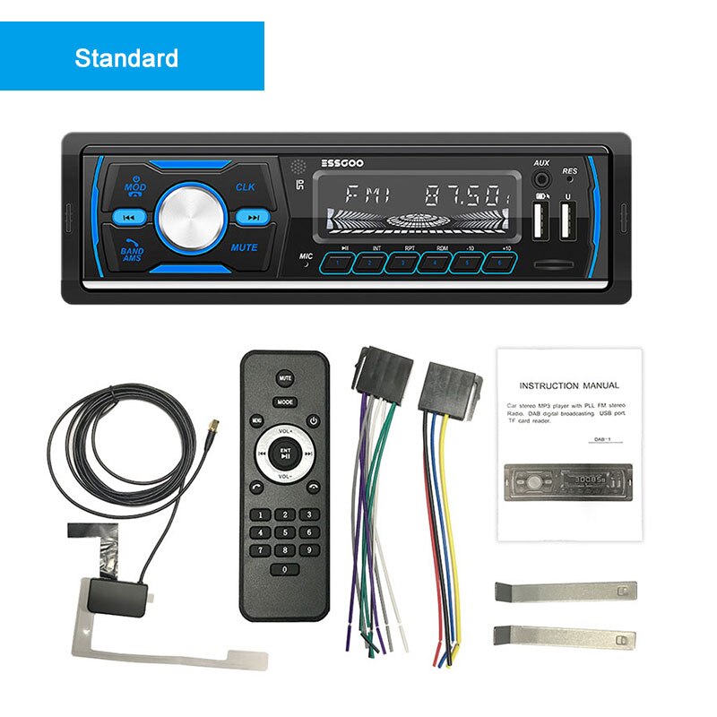 Essgoo 1 Din Car Radio DAB RDS AM MP3 Player Bluetooth Stereo Audio FM 1Din Autoradio Receiver USB Digital Signal Broadcasting: Default Title