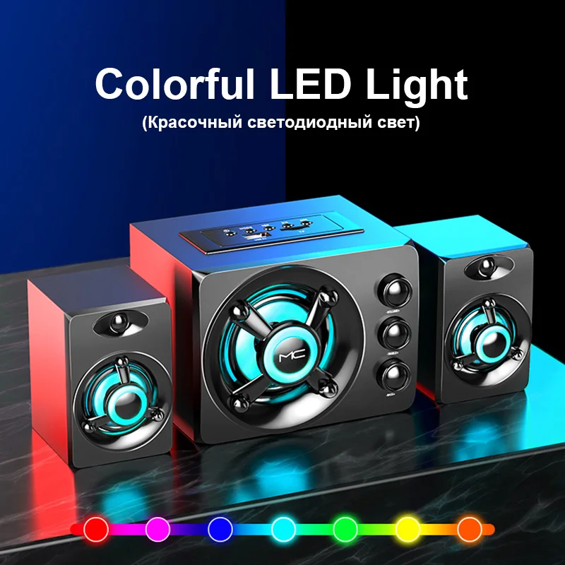 Hifi 3d stereohøjttalere farverig led lys tung bas aux usb kablet trådløs bluetooth lyd hjemmebiograf surround sound bar tv