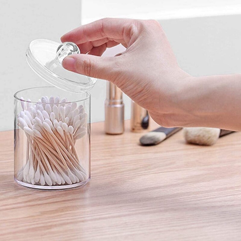 Distributeur acrylique pots d'apothicaire salle de bain-support boîte de rangement pot transparent pour boule de coton, coton-tige