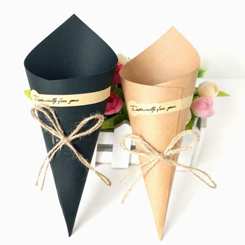 50 sztuk DIY retro kreatywne składane pudełko na prezenty z papieru pakowego stożek bukiet robić pakowania w kwiaty wesele świąteczne rzemiosło dekoracyjne