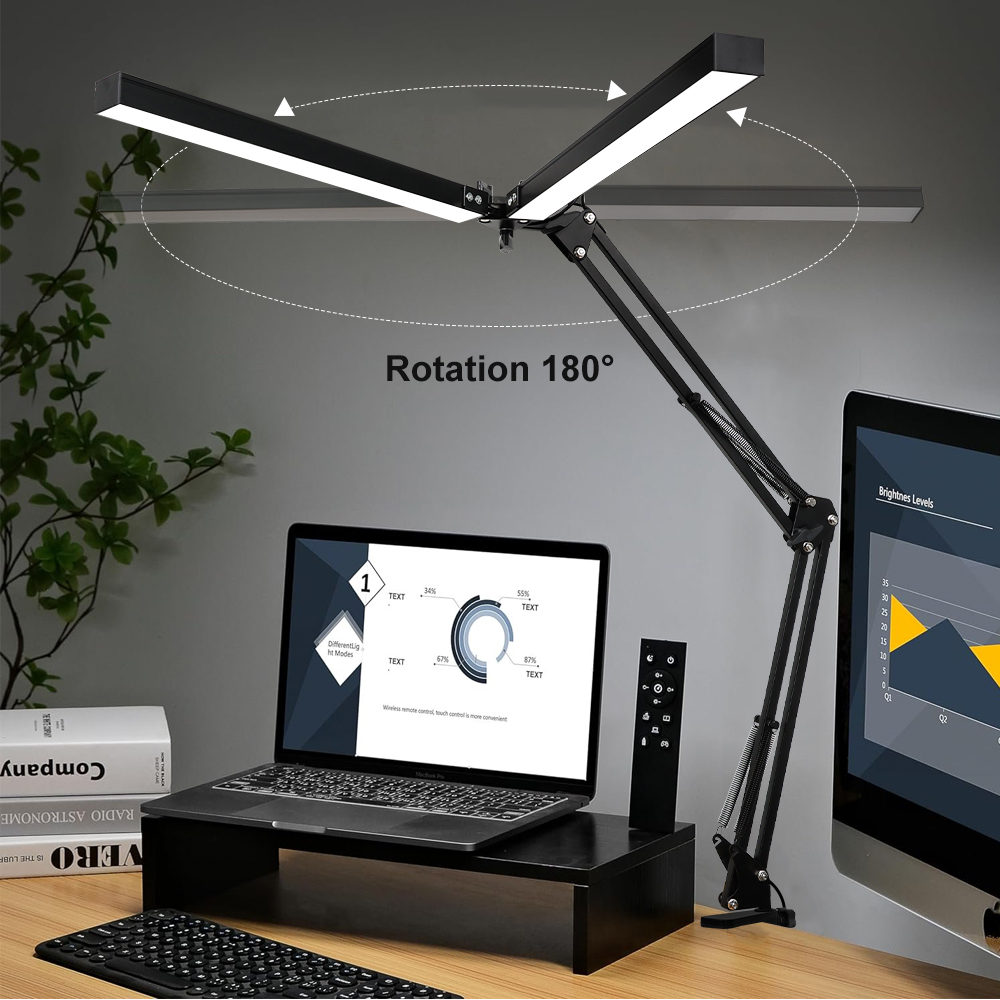 24W 160 diod doprowadziło lampa zadaniowa robić czytania regulowana, pielęgnująca wzrok lampka na biurko z zaciskiem lampa z wahaczem robić domowego biura 360 ° Wiruj z adapterem