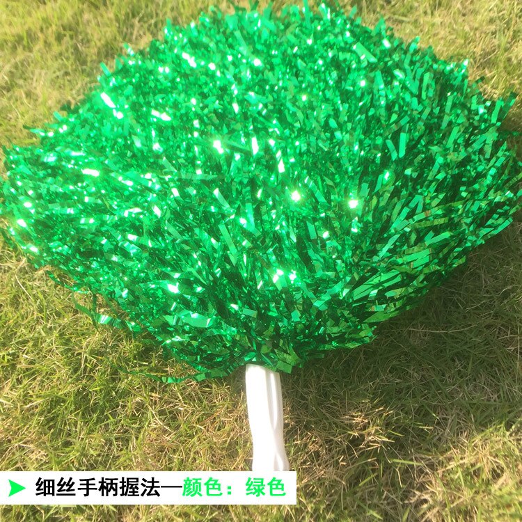 25-30CM Girl Pom Poms Sparkly Filament Hand Flower Cheerleader Holding Pompom Cheerleader Flower Ball Dance Game Cheer Props: green-handle