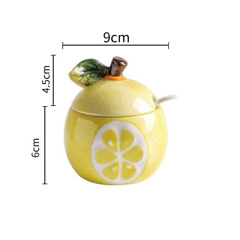 Botella creativa de cerámica para condimentos, recipiente de almacenamiento con forma de melón y fruta, suministros de Decoración de cocina, Bol de azúcar con tapa y cuchara: 5