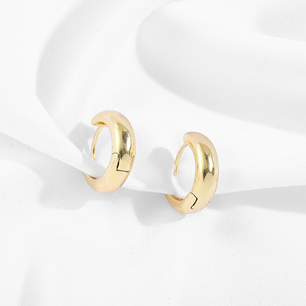 Minimalist Thick Link U Shape Geometric Earrings For Women Gold Chunk Circle Hoops Round Copper Brincos Jewelry: 3